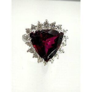 14K White Gold Rhodolite Garnet Ring with Diamonds - Size 6.5